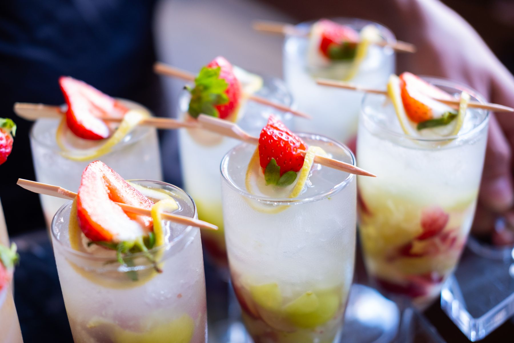 Chilled drinks garnished with strawberries