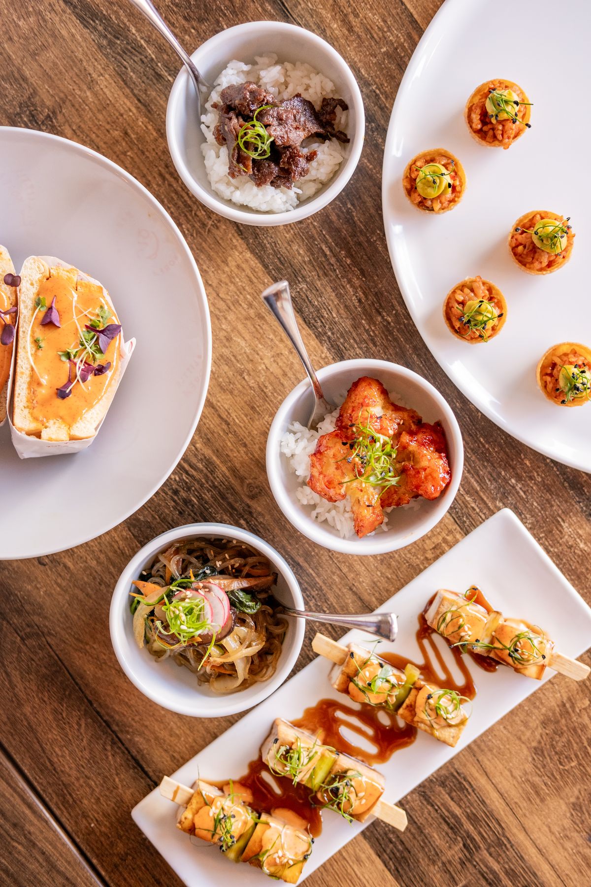 Sharing spread of Korean dishes