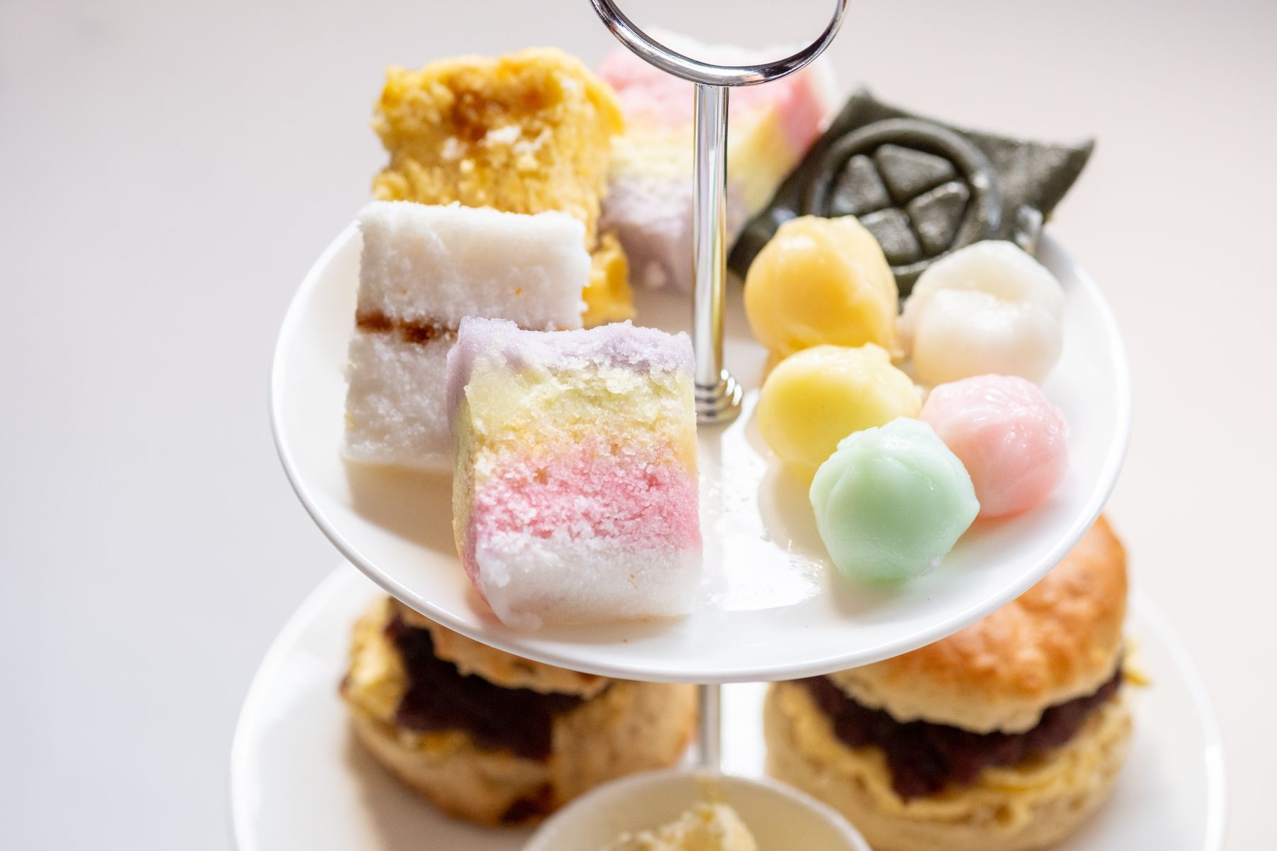 Korean sweets on an afternoon tea stand